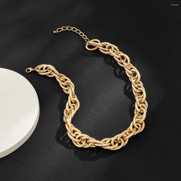 Chunky Choker Necklace - Party Cuban Link Chain Double O Link Necklaces Hip-hop - Picture 4 of 12